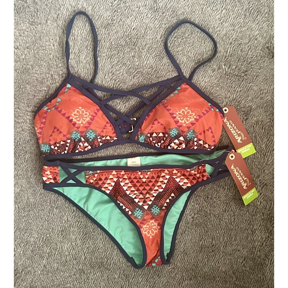 Women’s Arizona Jeans Two Piece Swimsuit Red SW Design Unique Back Detail Size M
